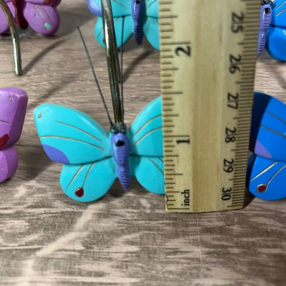 Butterfly Shower Curtain Hooks Multicolor Resin Whimsical Purple Blue Set of 12